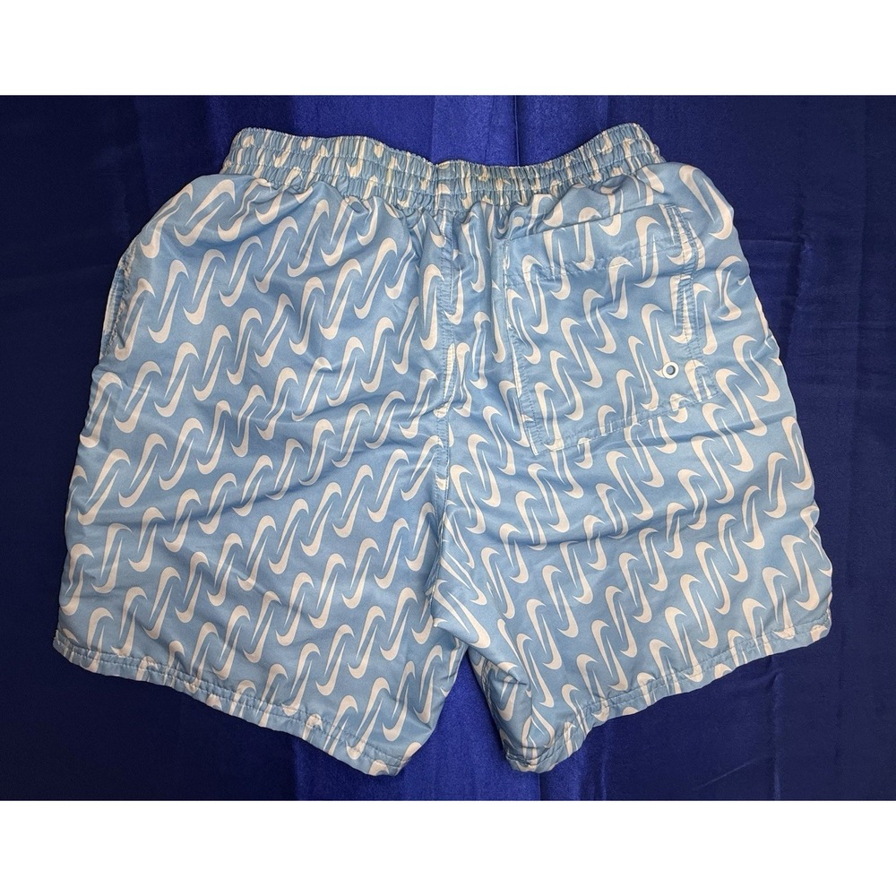 Nike Swim Shorts Men's Small 6.5" Blue Volley Shorts White Swoosh AOP All Over - Picture 2 of 8